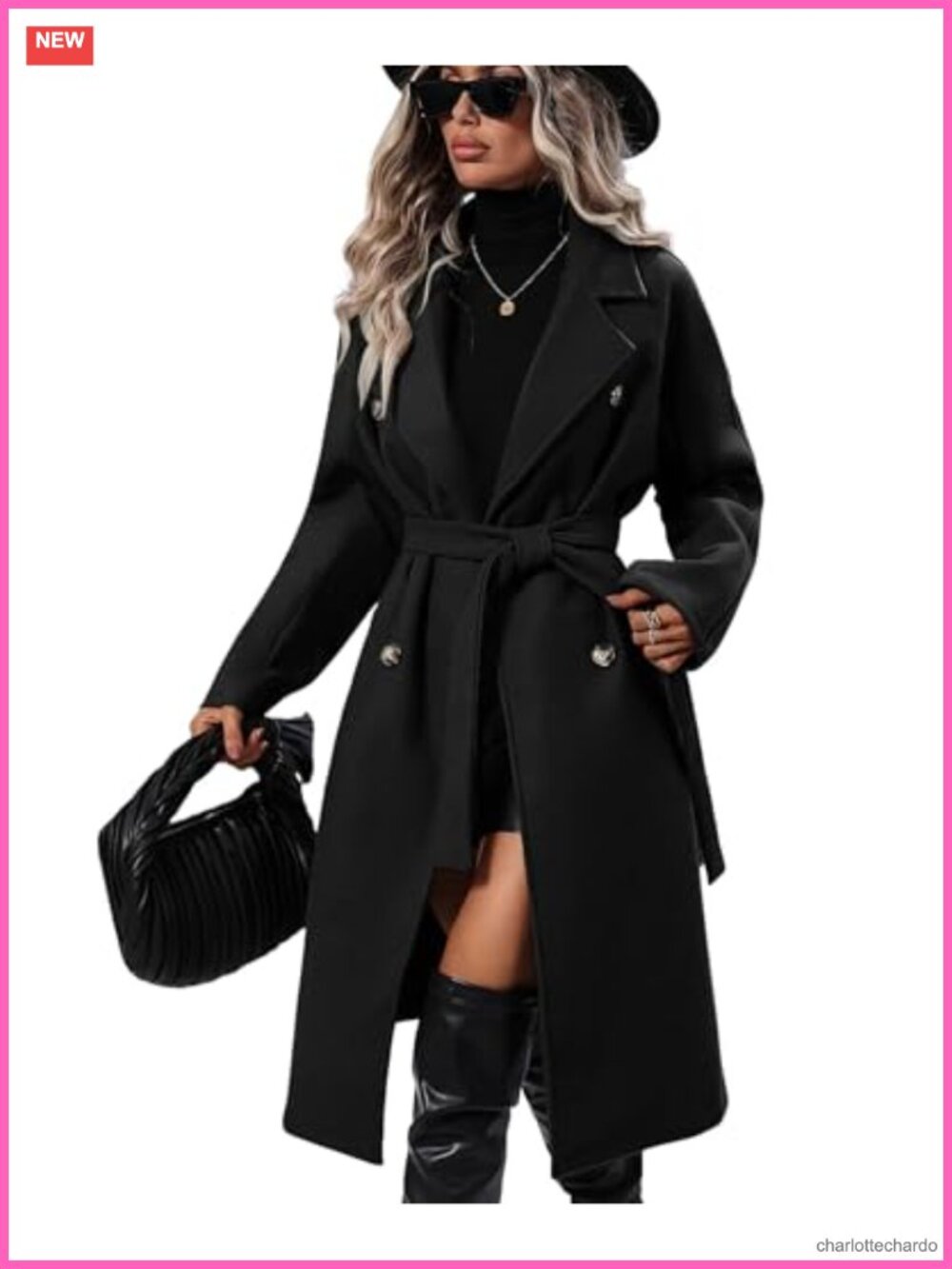 Women's Wool Blend Pea Coat Double Breasted Long Trench